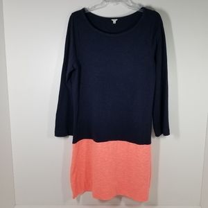 J. Crew Navy Blue Coral 100% Cotton Long Sleeve Shift Dress Size Medium